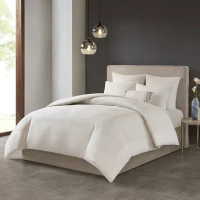 N Natori Hanae Cotton Blend Yarn Dyed Comforter Set In White