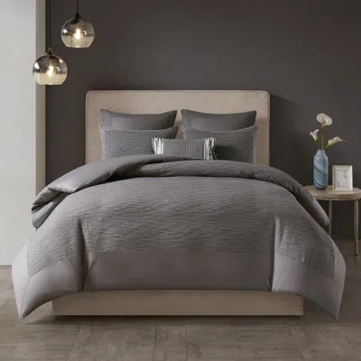 N Natori Hanae Cotton Blend Yarn Dyed Duvet Cover Set In Gray