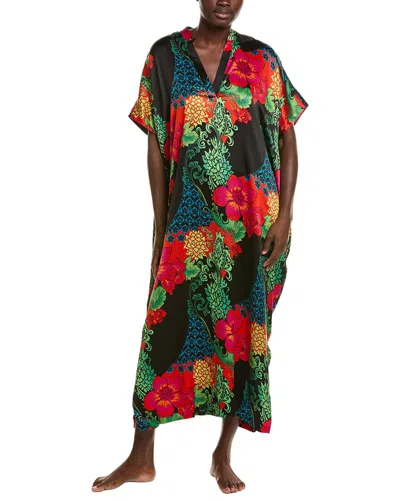 N Natori Harvest Printed Satin Slim Caftan In Multi