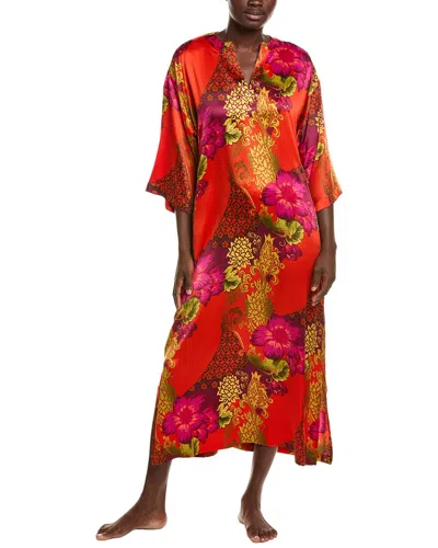 N Natori Harvest Printed Satin Slim Caftan In Red