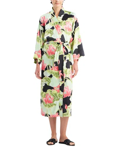 N Natori Natori Ascendant Lotus Printed Satin Robe In Black
