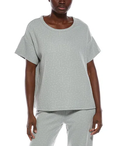 N Natori Natori Quilted Geo Knit Jacquard Short Sleeve Top In Gray