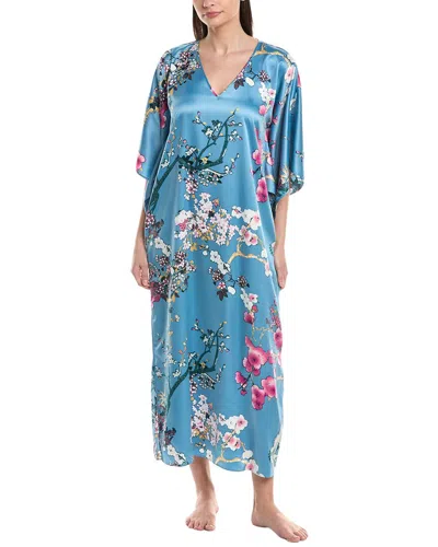 N Natori Sakura Satin Butterfly Caftan In Blue