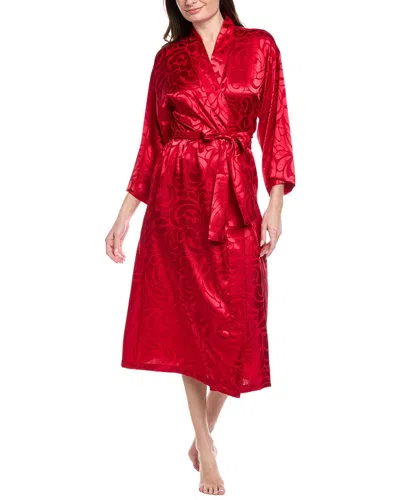 N Natori Scroll Satin Jacquard Robe In Red