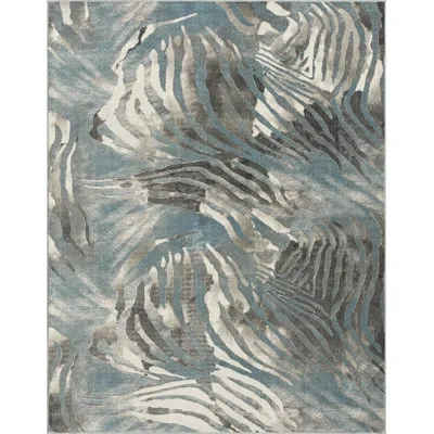 N Natori Serengeti Zebra Melange Blue/ash Area Rug In Gray,brown
