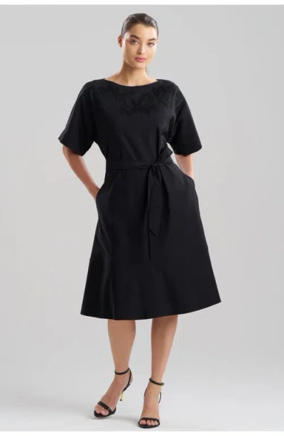 N Natori Solid Lightweight Woven Boatneck Dress With Embellishment In Black