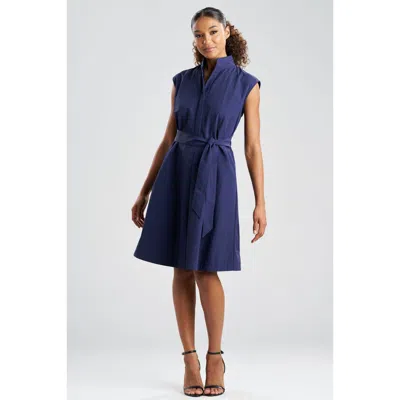 N Natori Solid Taffeta Tie Front Dress In Blue