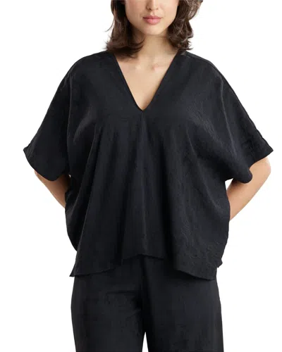 N Natori Terra Foil Crinkle Caftan Top In Black