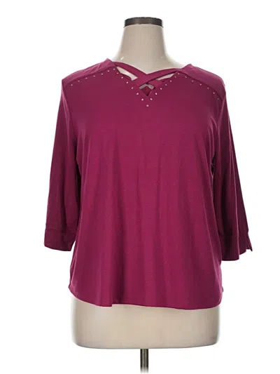 Pre-owned N Touch 3/4 Sleeve Top Pink Keyhole Neckline Tops