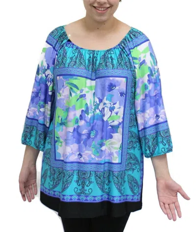 N Touch Floral Peasant Top In Jade & Purple In Multi