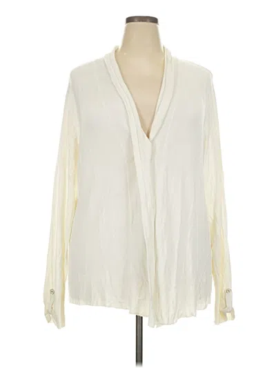 Pre-owned N Touch Long Sleeve Top Ivory Plunge Neckline Tops