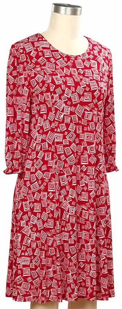 N Touch Women's 3/4 Sleeve Carmen Print Dress In Tango Red Geo