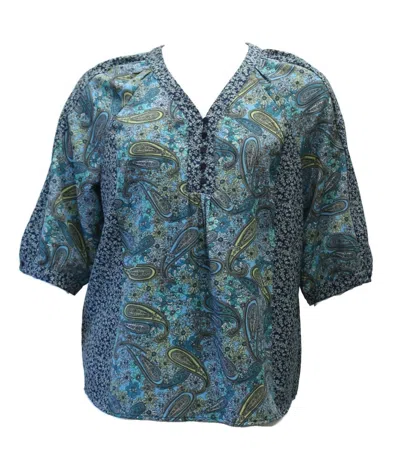 N Touch Women's Paisley Print Top In Navy & Teal In Multi