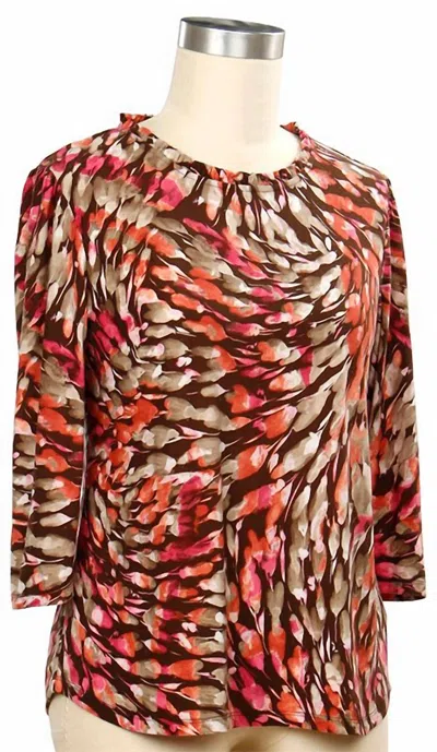 N Touch Women's Vision Quest 3/4 Sleeve Top In Peach Hickory Multi
