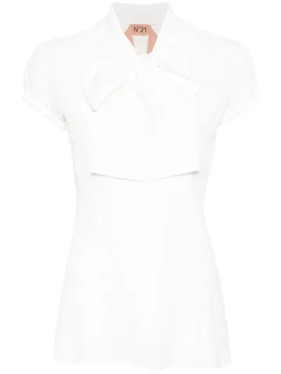 N°21 Crepe Puff-sleeved Blouse In Beige
