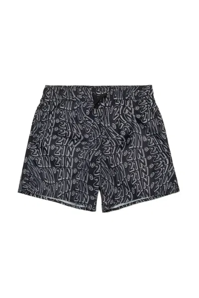 N°21 Kids' Costume Boxer Allover Glitch In Black