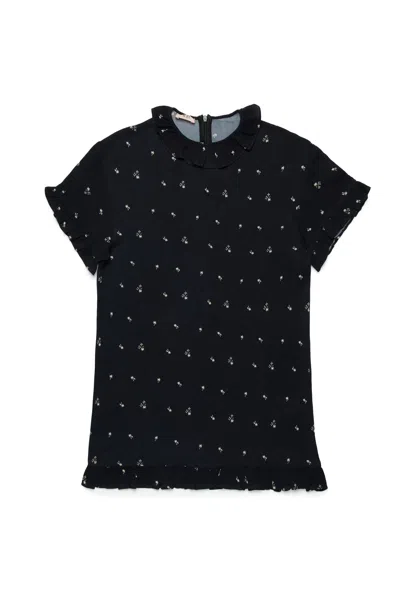 N°21 Kids' Abito In Crêpe Allover Palms In Black
