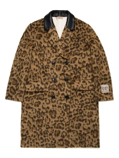 N°21 Kids' Animal-print Coat In Brown