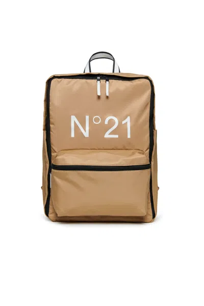 N°21 Kids' Backpack With Branded Tape In Beige