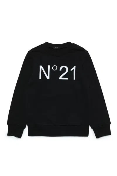 N°21 Black Cotton Crew-neck Sweatshirt With Logo