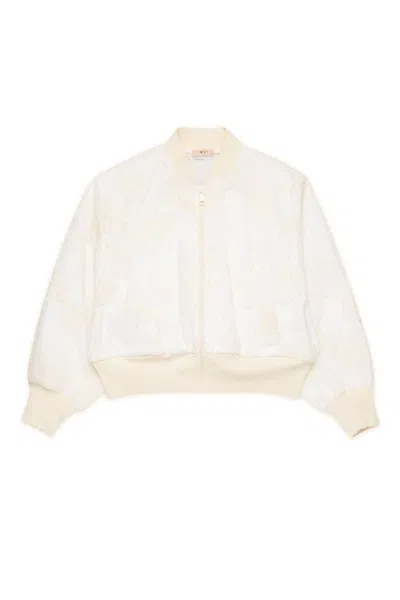 N°21 Kids' Giacca Bomber Con Fiori In Organza Ricamata In White