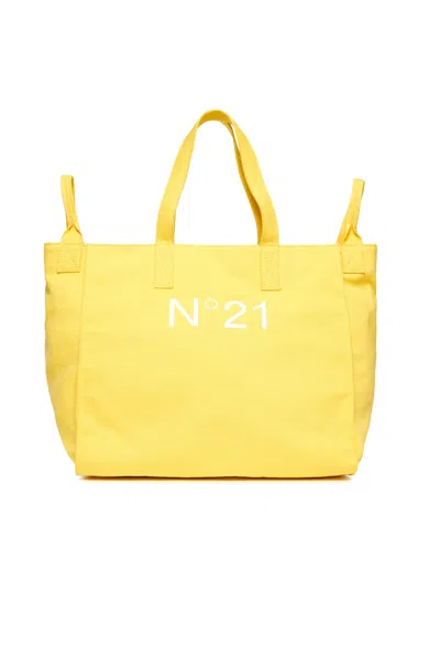 N°21 Kids' Borsa Shopper In Canvas Con Logo In Lemonade