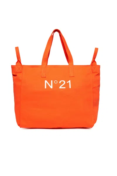 N°21 Kids' Branded Canvas Shopper Bag In Orange