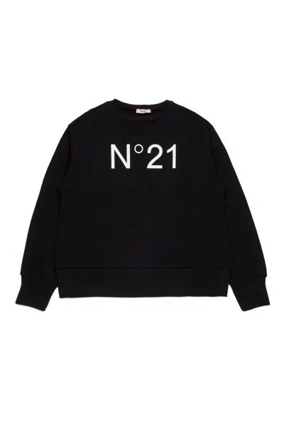 N°21 Kids' Branded Crew-neck Sweatshirt In Black