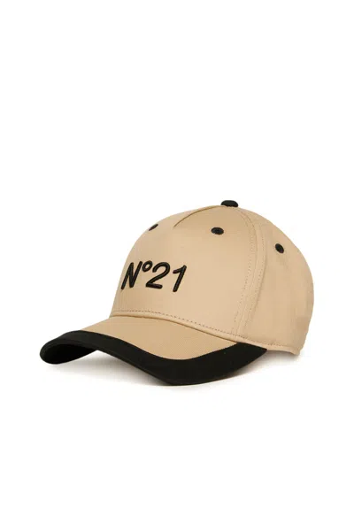 N°21 Branded Gabardine Baseball Cap In Beige