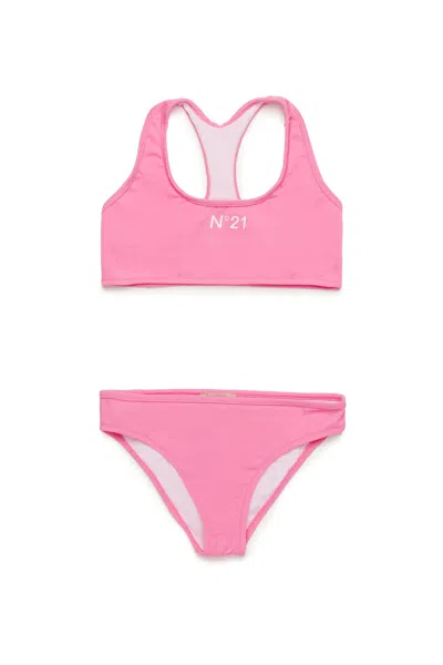 N°21 Kids' Costume Bikini In Lycra Con Logo In Pink