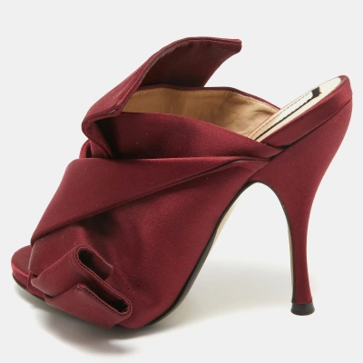 Pre-owned N°21 Burgundy Satin Raso Knot Mules Size 37