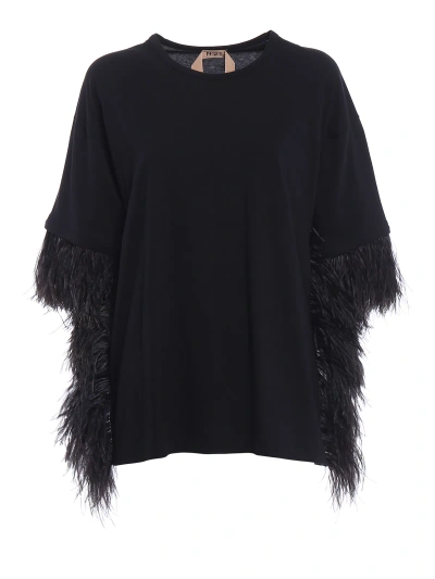 N°21 Jersey Over T-shirt With Feathers In Black