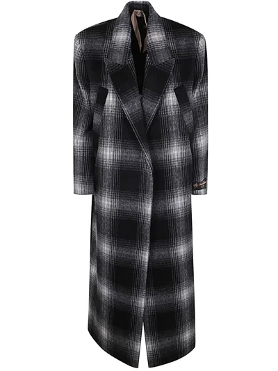 N°21 Check Coat In Black