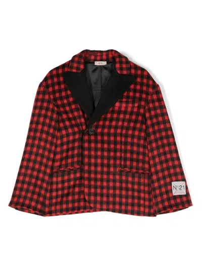 N°21 Kids' Check-pattern Double-breasted Jacket In Red