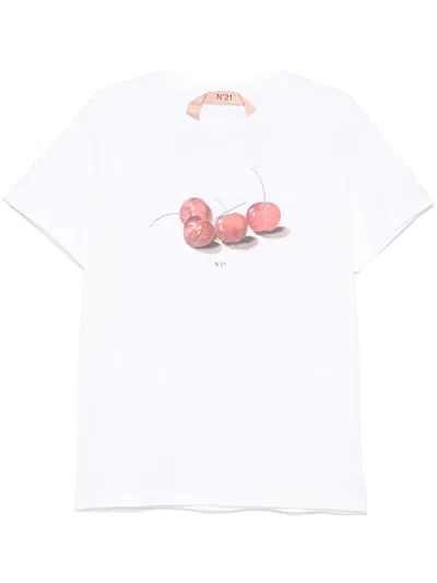 N°21 Cherry-print T-shirt In White