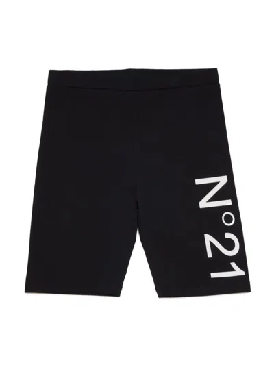 N°21 Kids' Logo-print Cycling Shorts In 黑色