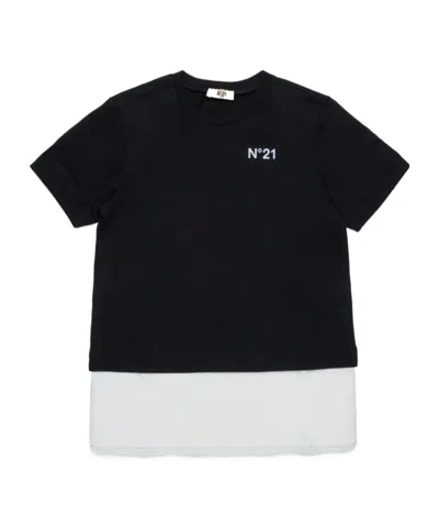 N°21 Colour-block Cotton T-shirt In Black