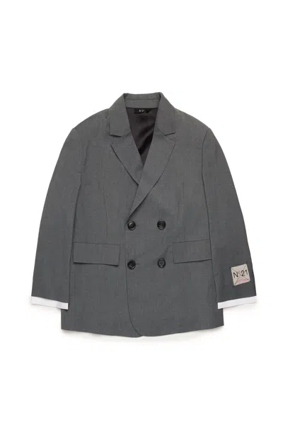 N°21 Kids' Cool Wool Blazer Jacket In Grey