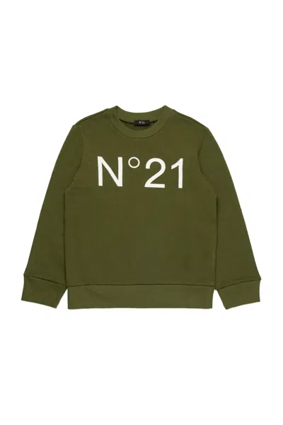 N°21 Felpa Girocollo In Cotone Con Logo In Green