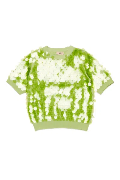N°21 Kids' Cotton Knit With Maxi Sequins In Green
