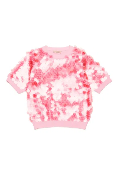 N°21 Kids' Maglia In Cotone Con Maxi Paillettes In Pink