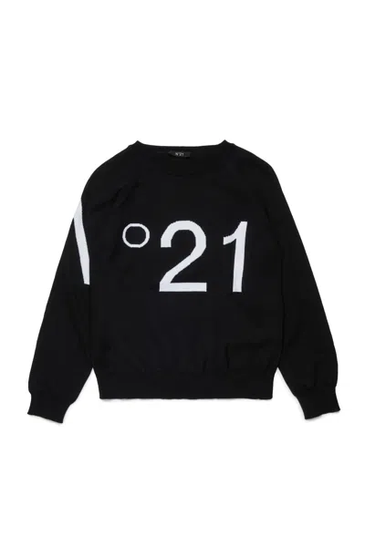 N°21 Kids' Cotton Pullover With Maxi Logo In Black