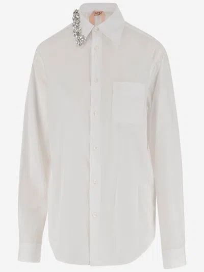 N°21 Cotton Shirt With Floral Decoration In White