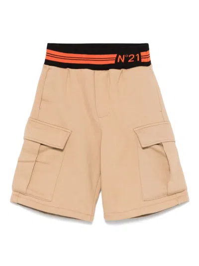 N°21 Kids' Cotton Track Shorts In Neutrals