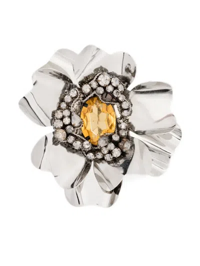 N°21 Crystal-embellished Brooch In Silver