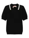 N°21 Crystal-embellished Polo Top In Black