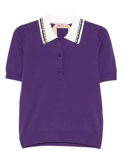 N°21 Crystal-embellished Polo Top In Purple