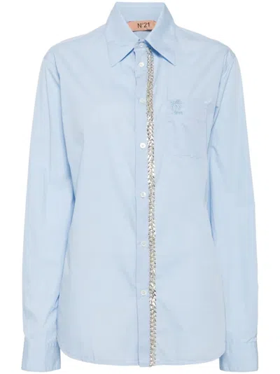 N°21 Crystal-embellished Poplin Shirt In 6264 Azzurro