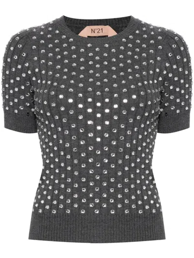 N°21 Crystal-embellished Wool Sweater In Black