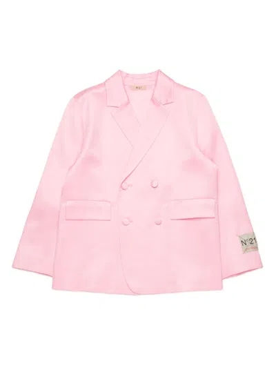 N°21 Kids' Giacca Blazer In Satin Doppiopetto In Pink